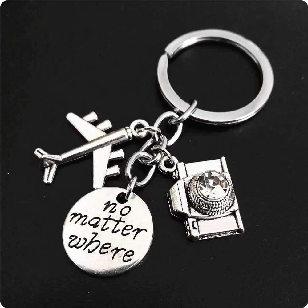 Wholesale No Matter Where Airplane Compass Camera Travel Keychain