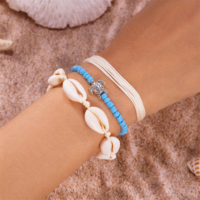 Wholesale Vintage beach 3-piece set shell turtle rice bead bracelet pull-out