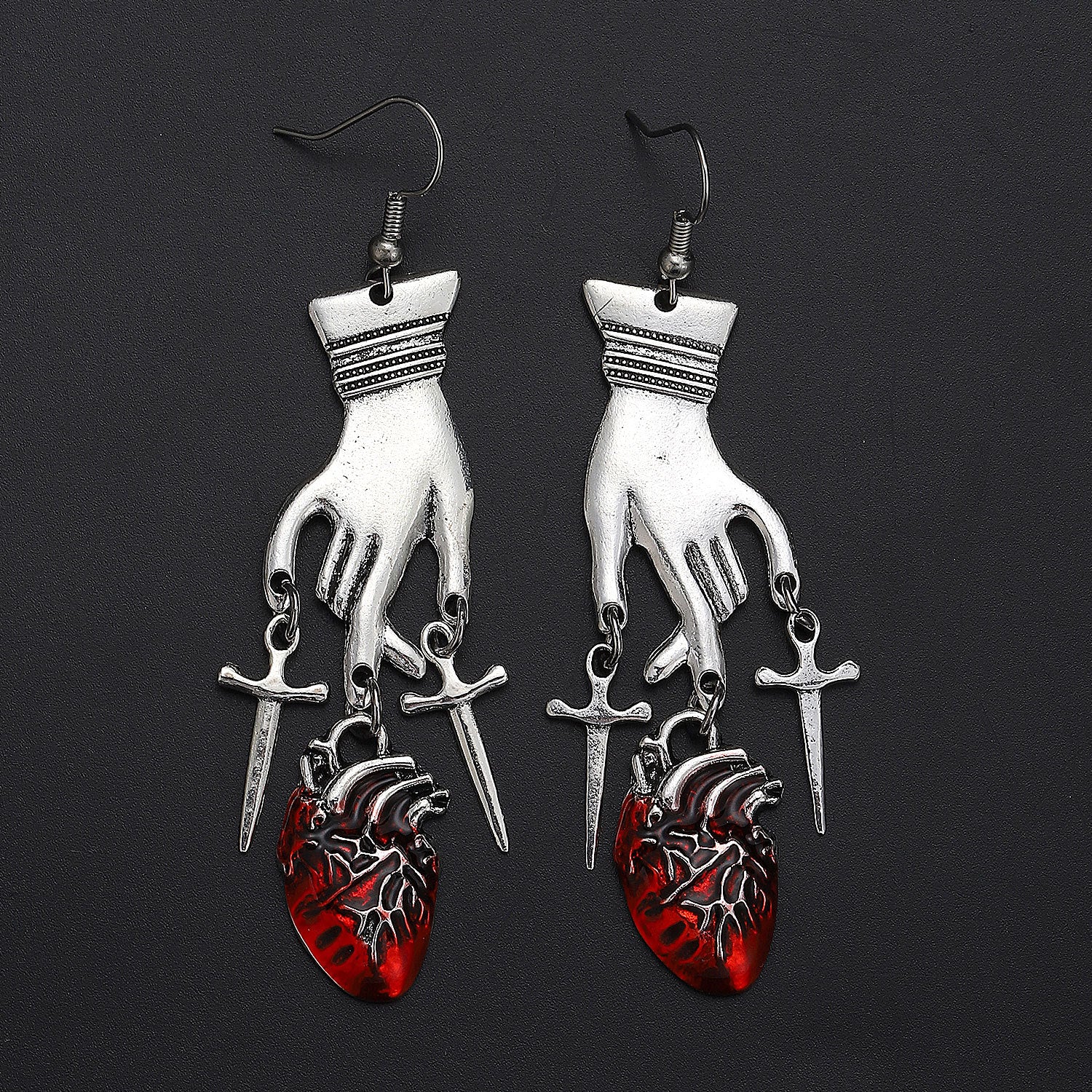 Wholesale Halloween Gothic Blood Drops Heart Palm Ruby Alloy Earrings