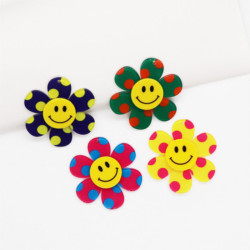 Wholesale 10pcs Retro Colorful Dots Smiley Face Flower Accessories FlatBack