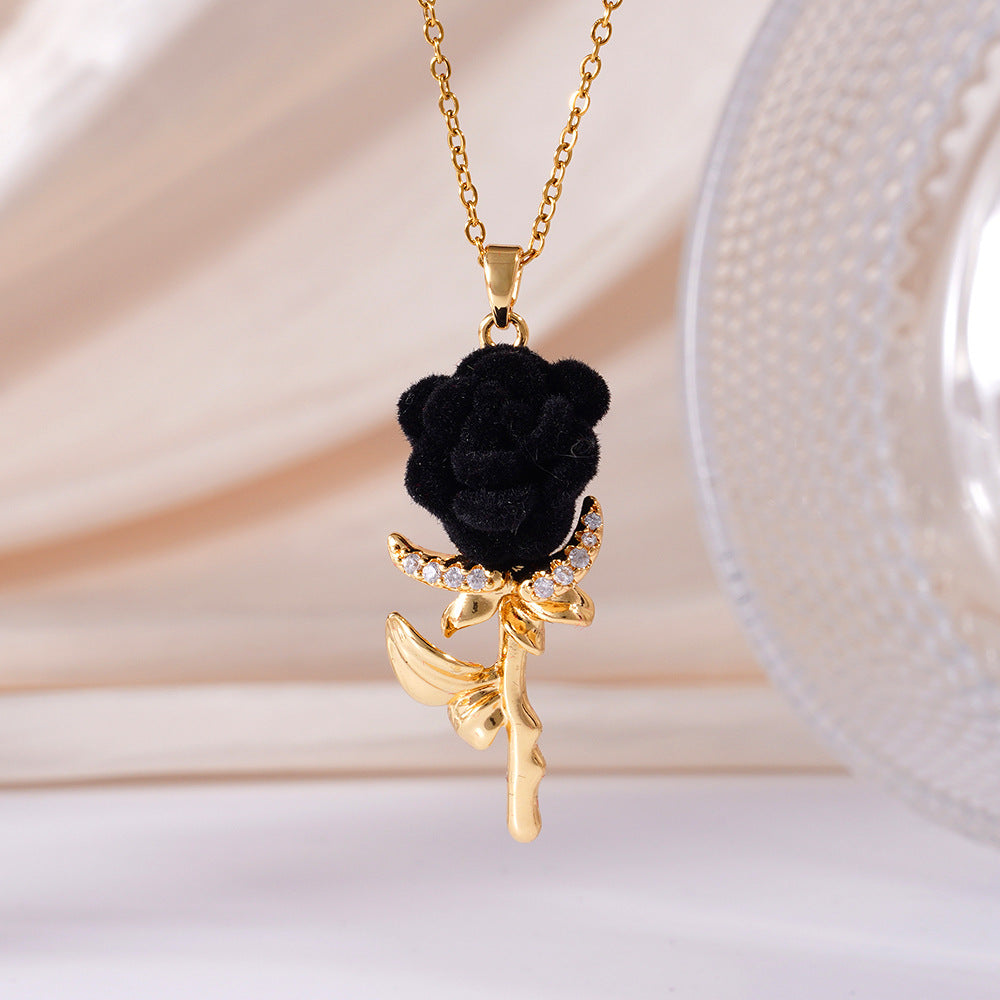 Wholesale Red Rose Diamond Stainless Steel Necklace