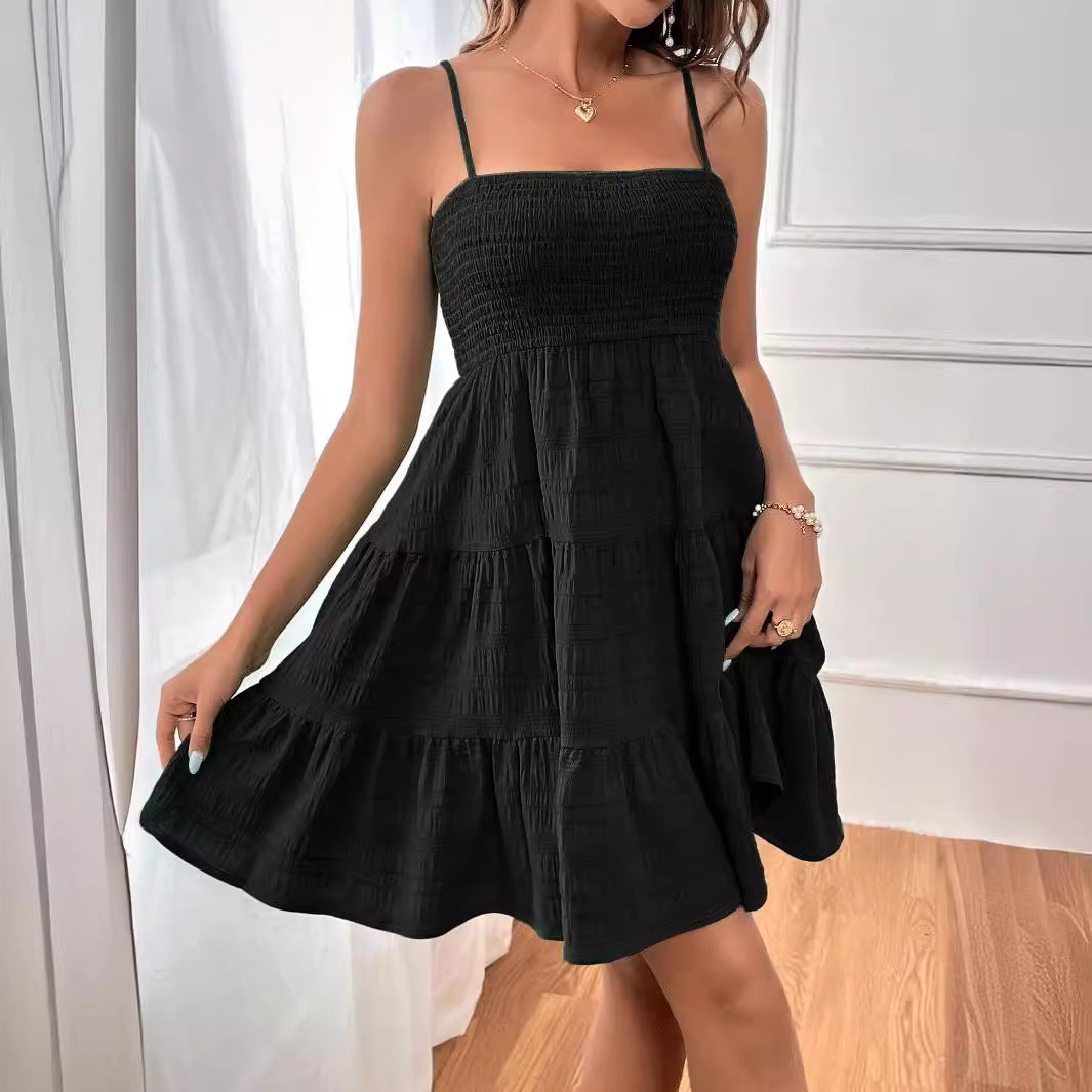 Wholesale Women's Summer Arrival Thin Sling Solid Color All-match Textured Dress
