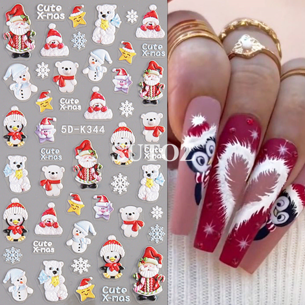 Wholesale 3pcs/pack Snowflake Bear Elk 5D Nail Art Stickers