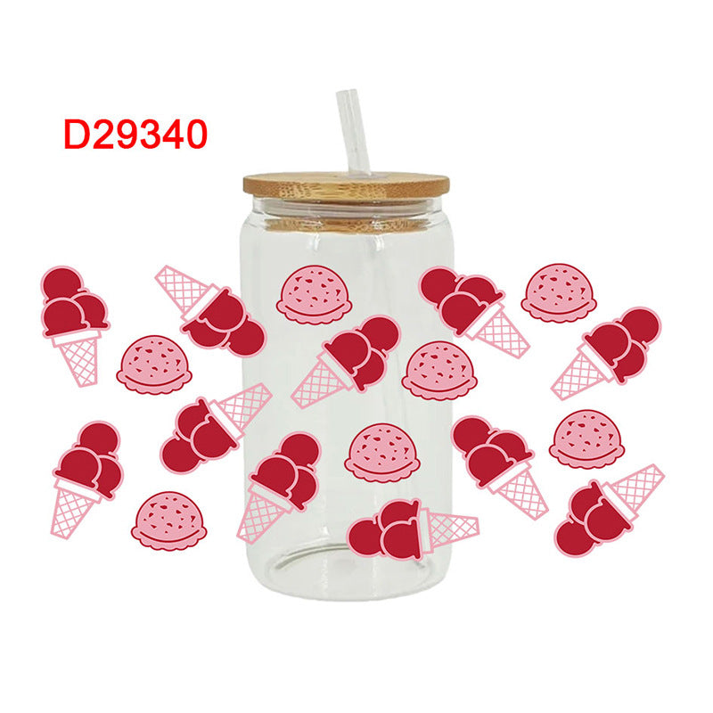 Wholesale Pink dessert ice cream 16oz Cup UV DTF Wraps