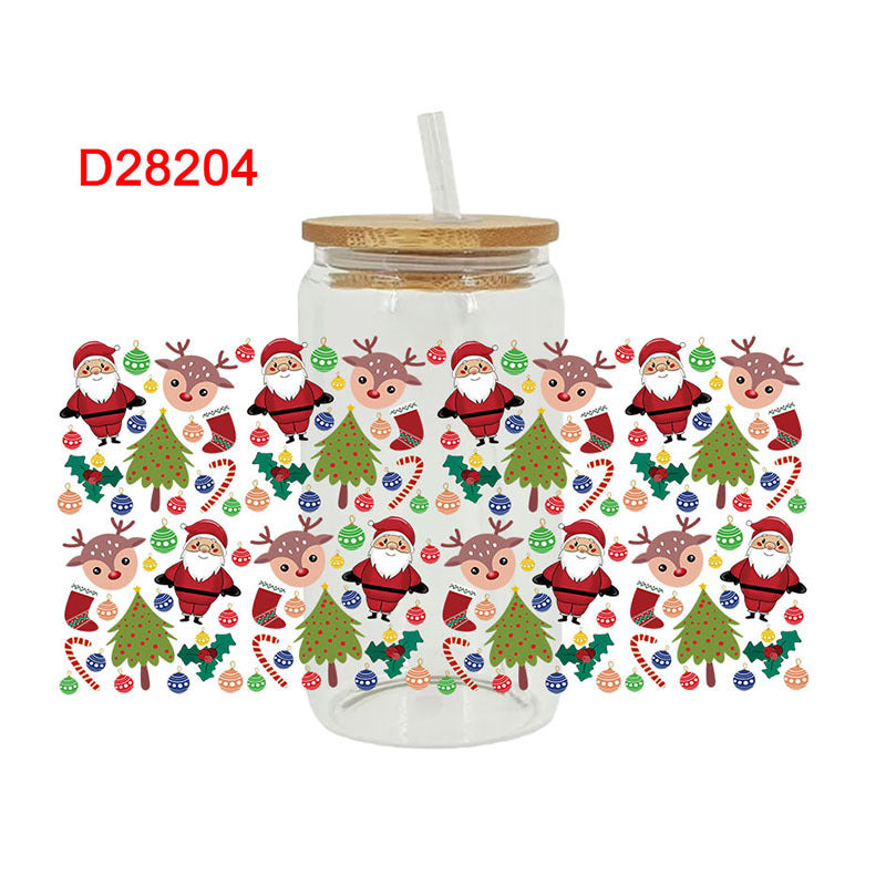 Wholesale Christmas Bow Santa Claus Series 16oz Cup UV DTF Wraps