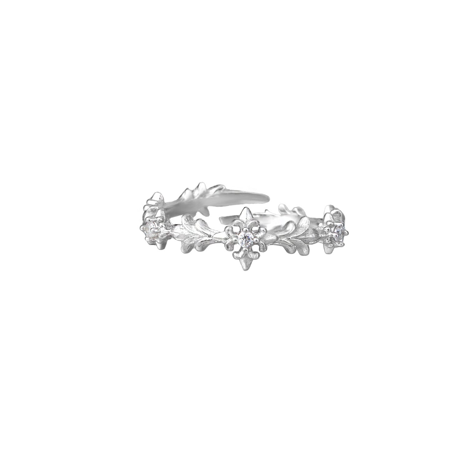 Wholesale Silver patterned cross zircon open ring