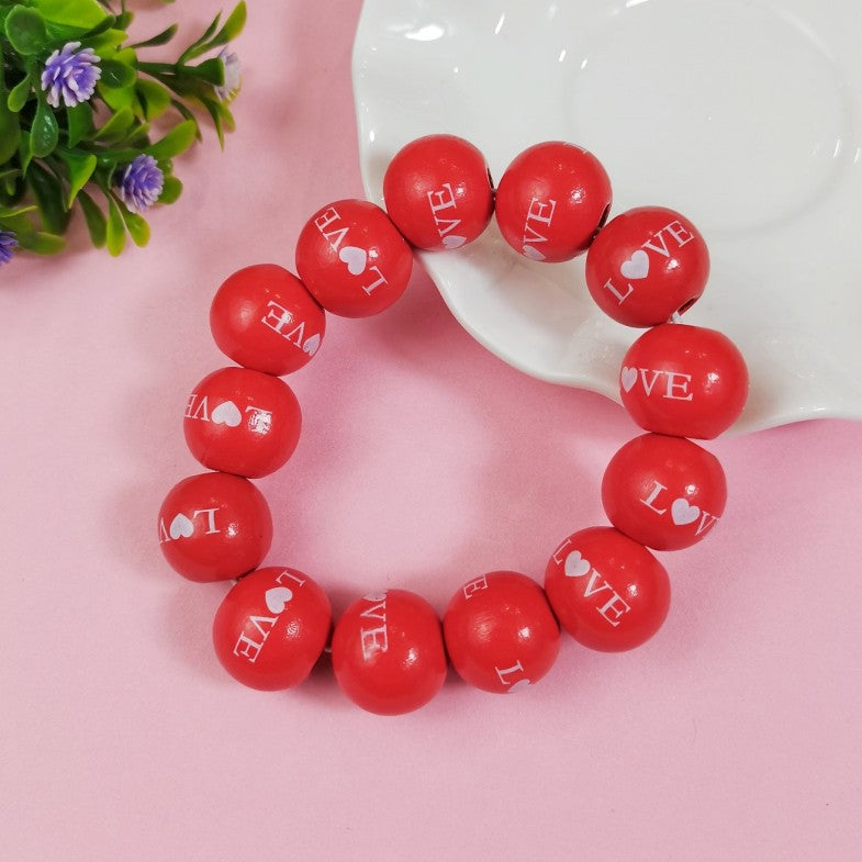 Wholesale Valentine's Day series sweet fresh cute love heart print handmade beaded wooden beads bracelet women's accessories