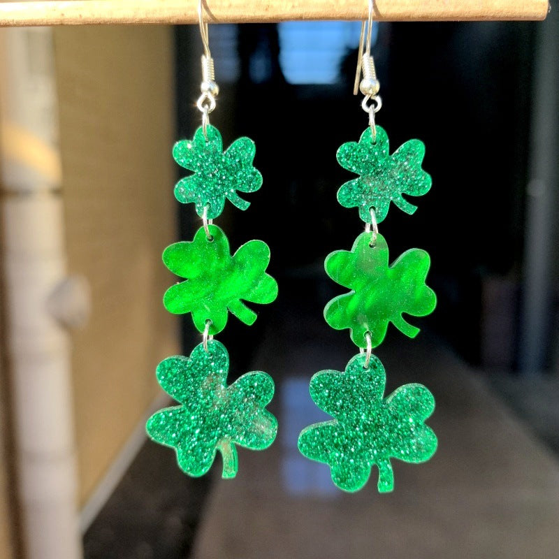 Wholesale St. Patrick's Day  Clover green clover acrylic earrings