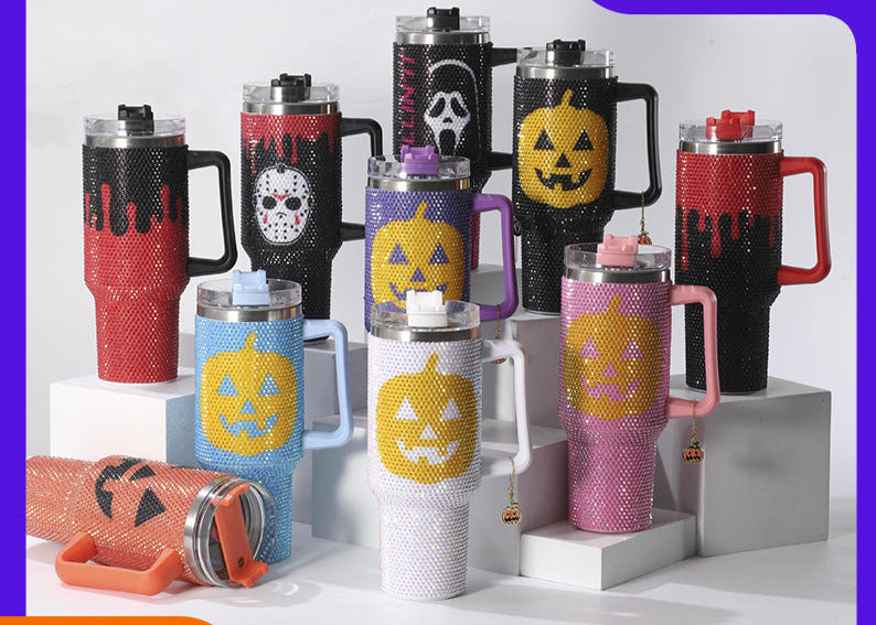 Wholesale pumpkin face cup 40oz large capacity stainless steel car ice bully cup