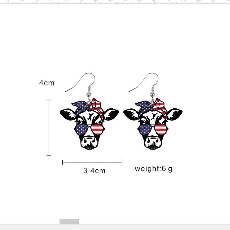 Wholesale Flag Butterfly Cow Finger Smiley Eagle Love Heart American Independence Day Earrings