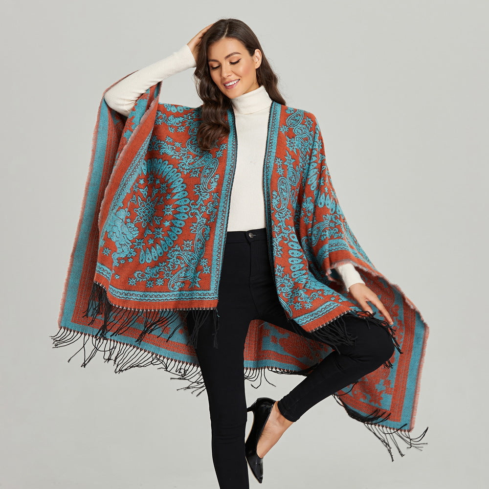 Wholesale Retro Ethnic Style Shawl with Split Open Cape Scarf
