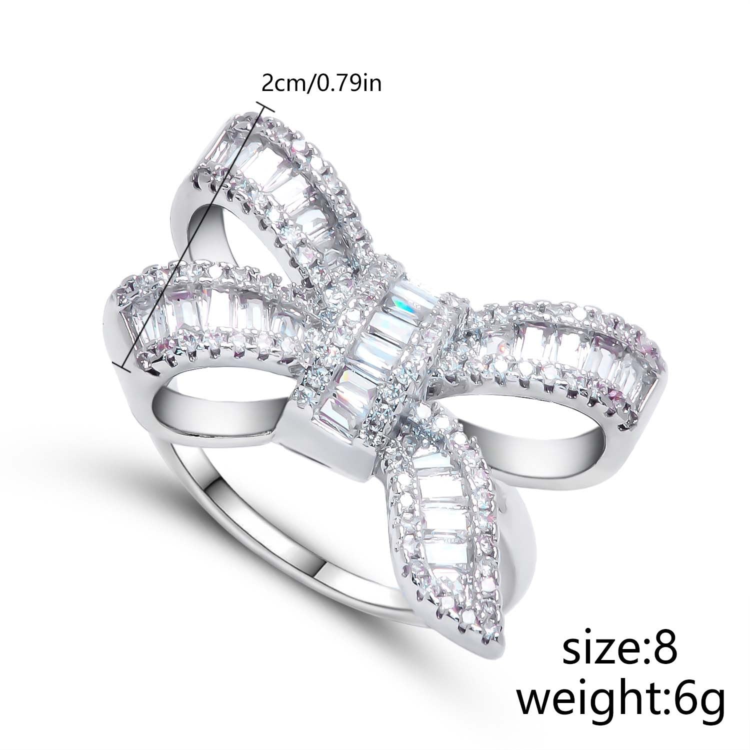 Wholesale Geometric Square Diamond Bow Stepped Zirconia Ring