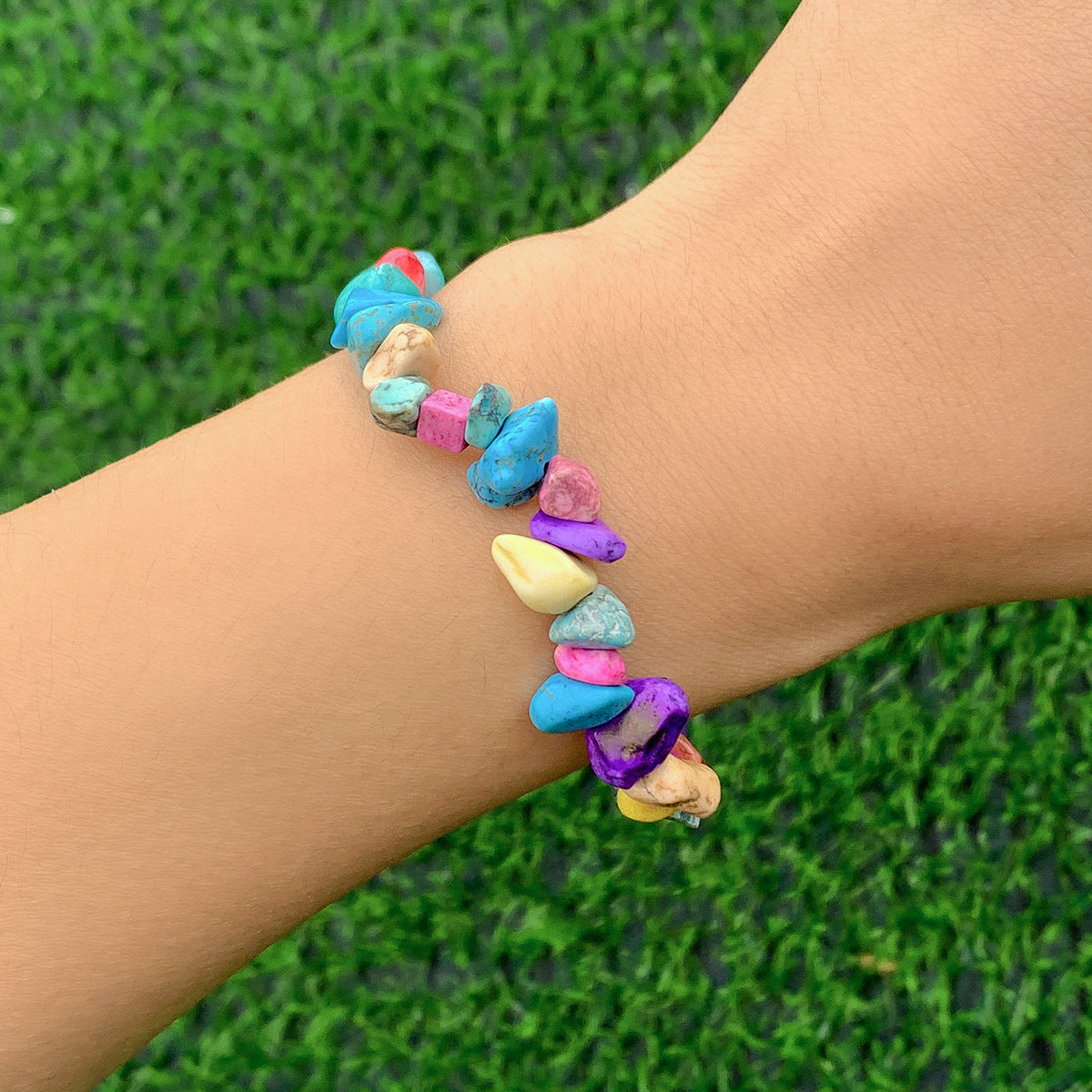 Wholesale Irregular Geometric Colored Crushed Stone Bracelet