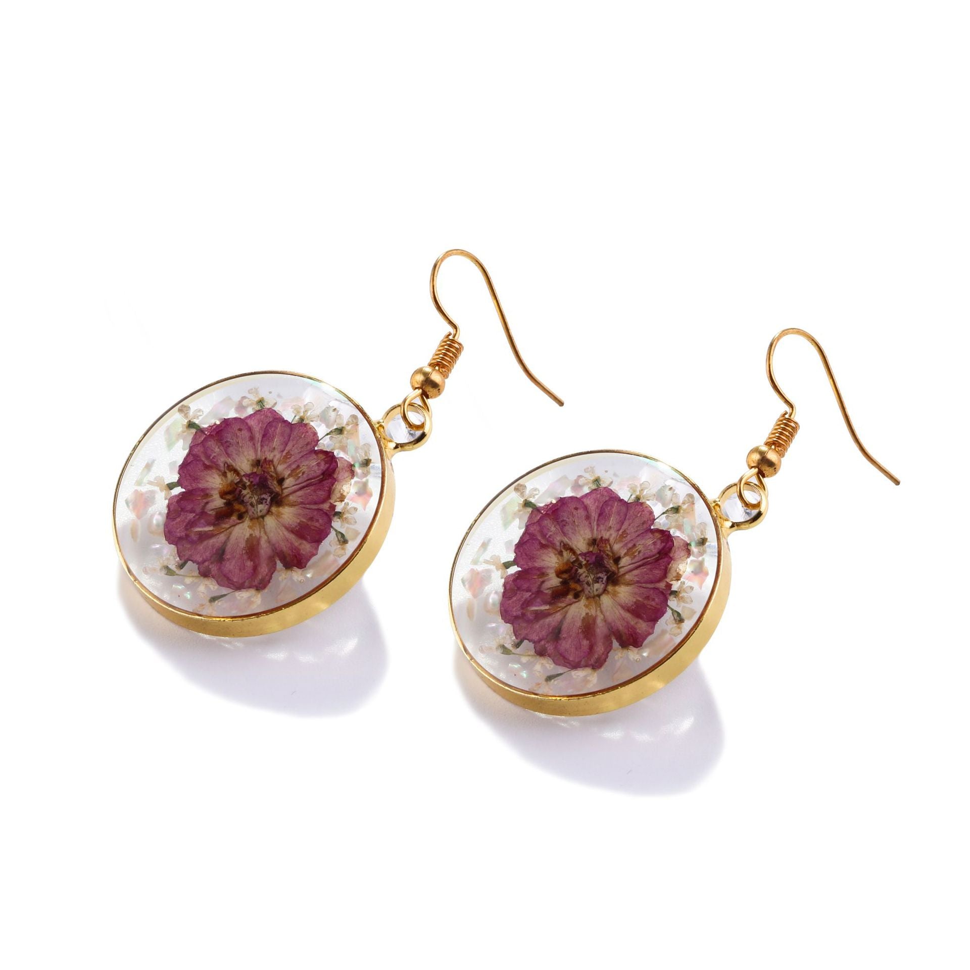 Wholesale 6pcs Mother of Pearl Sequins Real Flower Resin Earrings