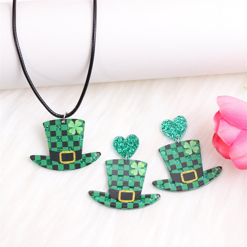 Wholesale St.  Patrick' s shamrock hat-shaped letter Acrylic Earrings