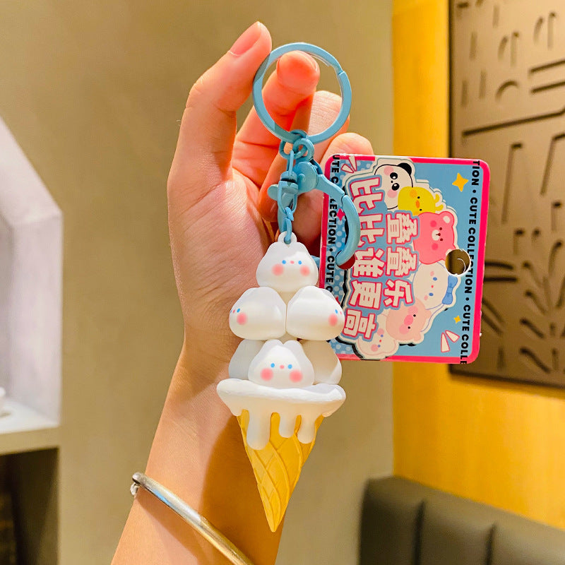 Wholesale Cartoon Green Mango Peach Ice Cream Stacking Music Silicone Keychain