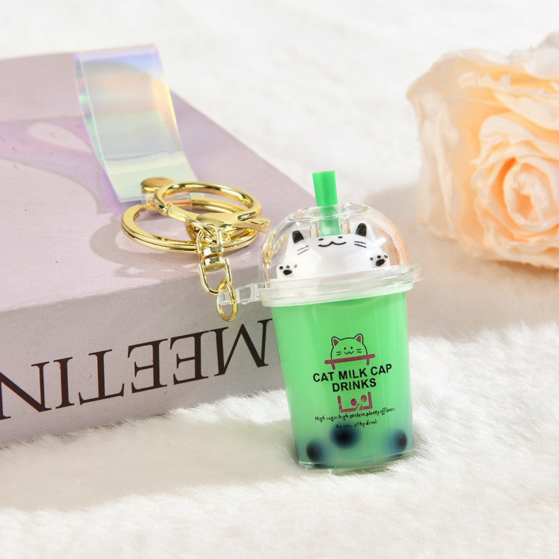 Wholesale Acrylic Creative Cute Milk Tea Cup Cat Bubble Tea Keychain