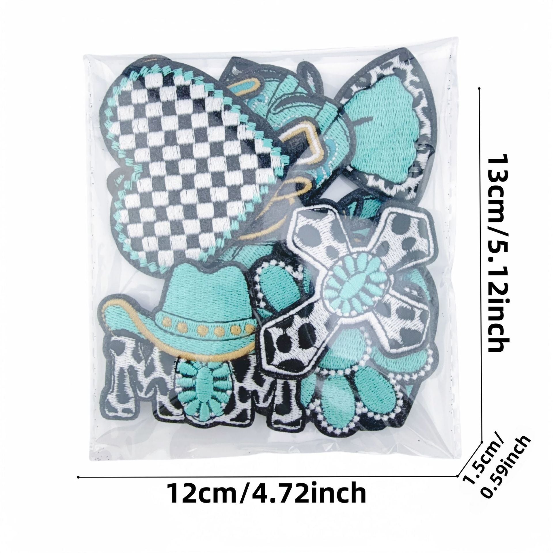 Wholesale Turquoise Western Cowboy Embroidered Iron On Patches Leopard Bow Plaid Heart Designs DIY Decorative Accent For Shoes Hats Everyday Use