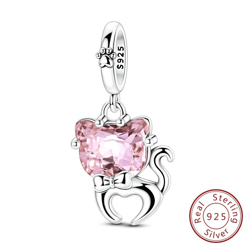 Wholesale Pink Elegant Crystal Cat Charms