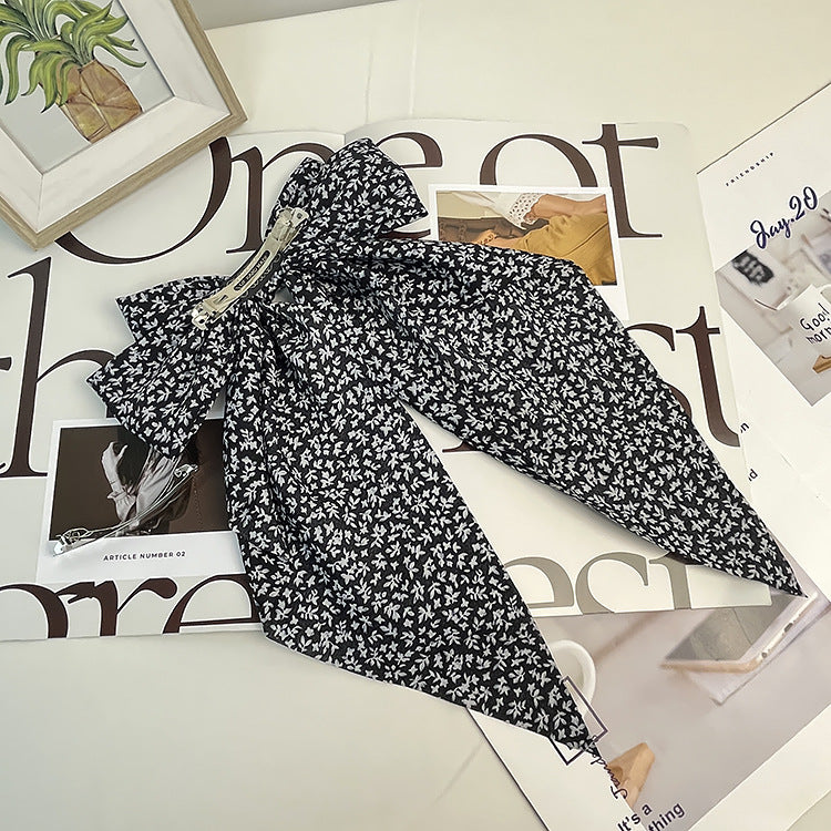 Wholesale Long Floral Bow Drapey Ribbon Spring Head Clip