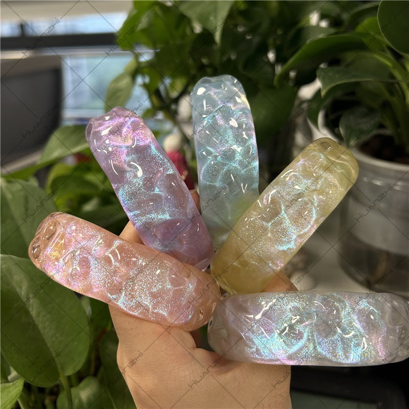 Wholesale Round Colorful Glitter Acrylic Bracelet Casual Round Mermaid Resin Bracelet