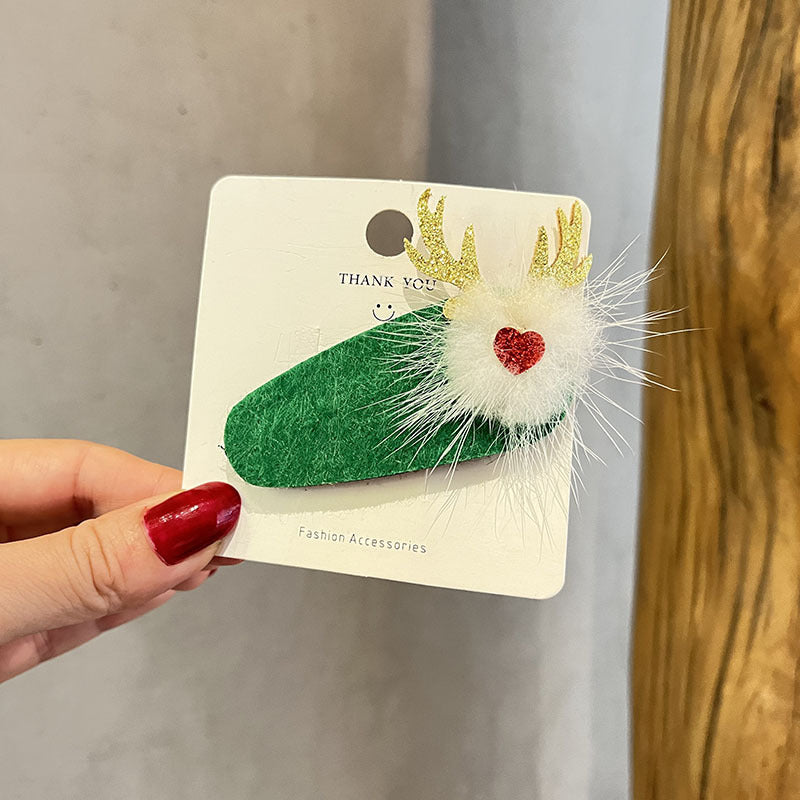 Wholesale 2023 Christmas Cartoon Mink Hair Elk Antler Cloth Children's Hair Card