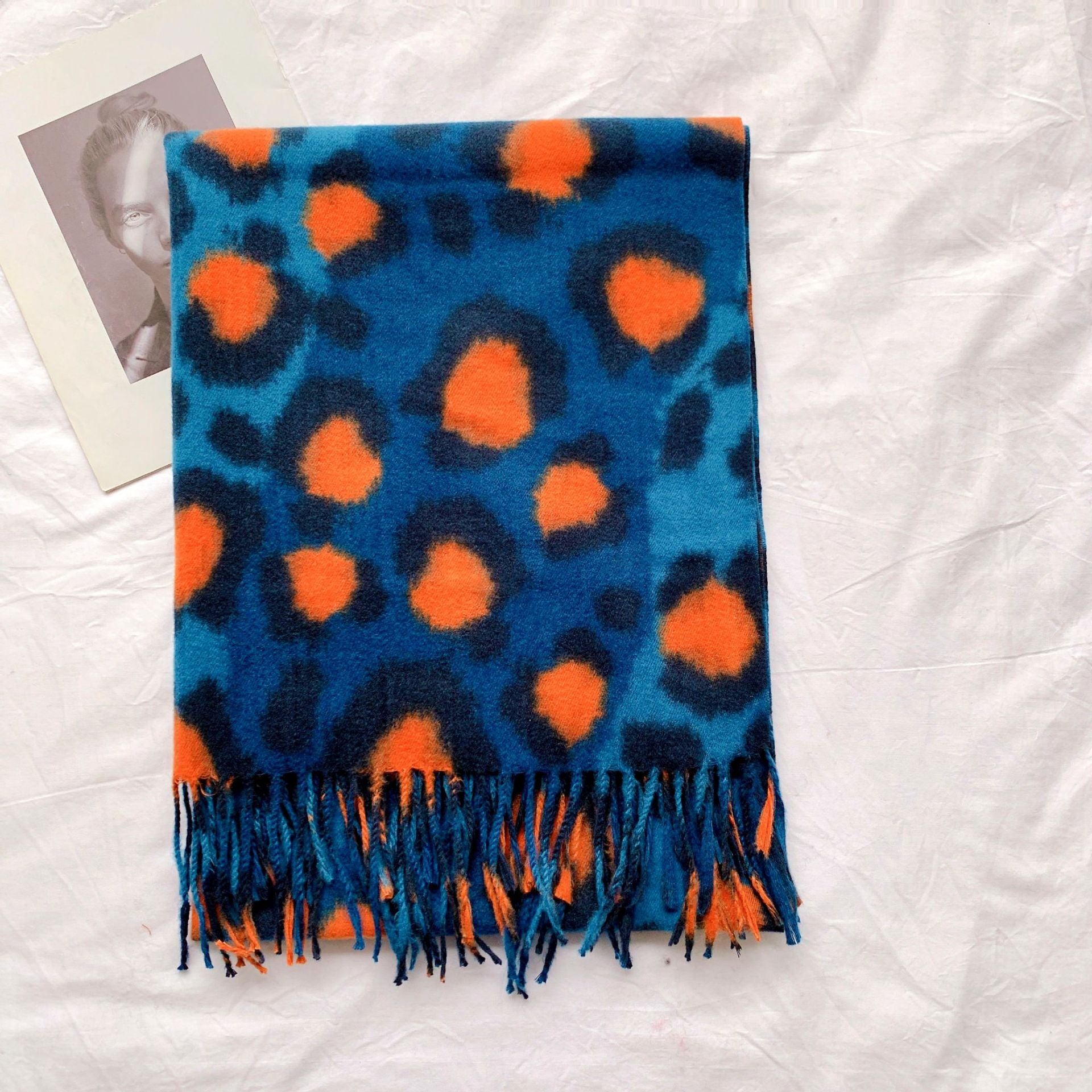 Wholesale Autumn and Winter Tassel Bright Color Splicing Leopard Print Imitation Cashmere Scarf