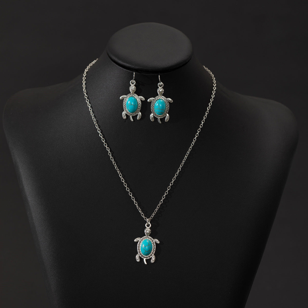 Wholesale Bohemian Turquoise Turtle Earring Necklace Set