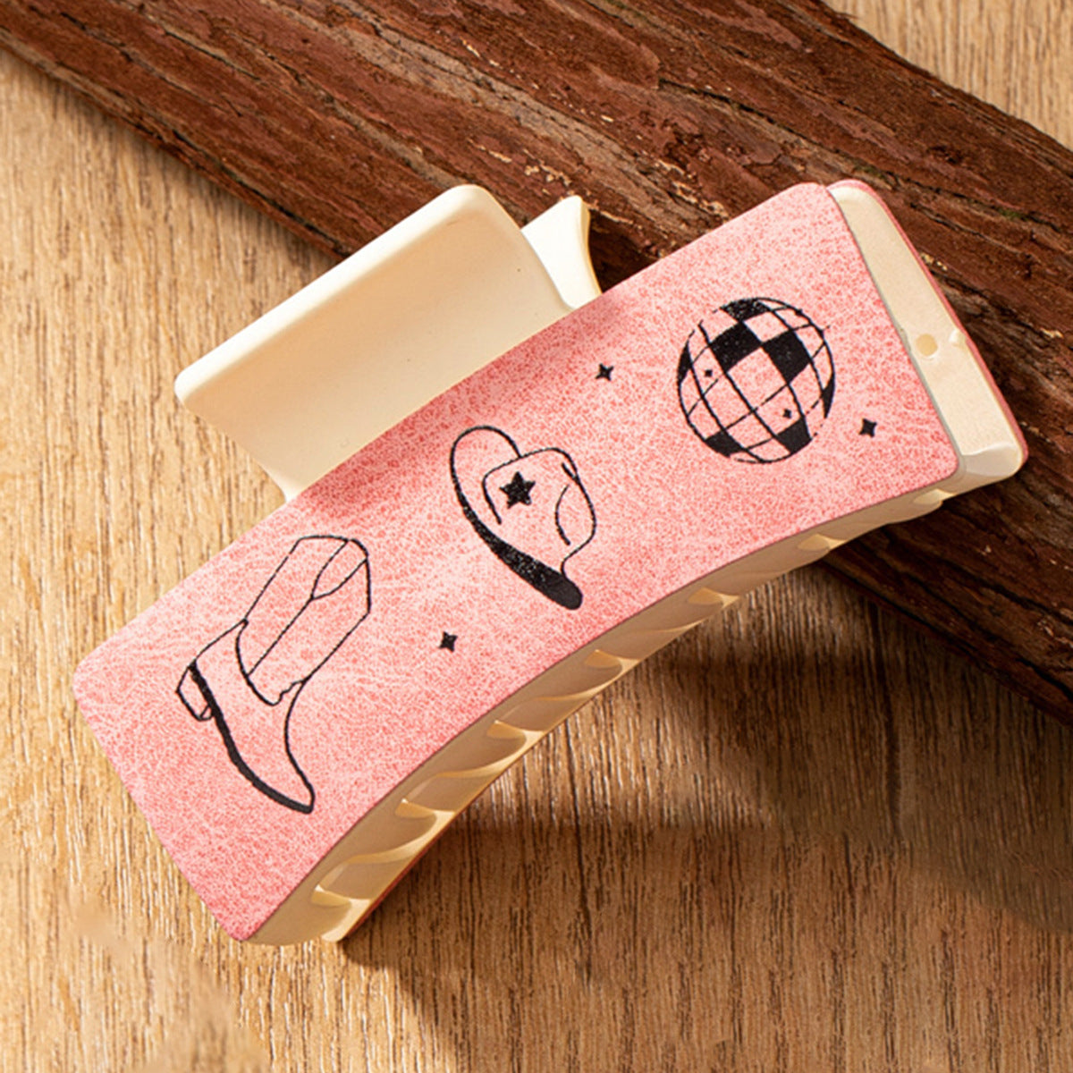 Wholesale PU leather cowboy boots cowboy hat pattern printing hair clip