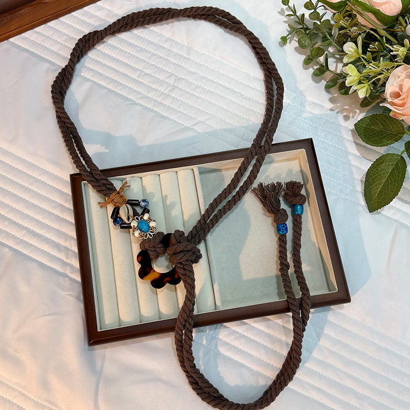 Wholesale Women's Versatile Dress Accessories Waist Rope Bohemian Braided Hemp Rope Waist Chain Thin Belt