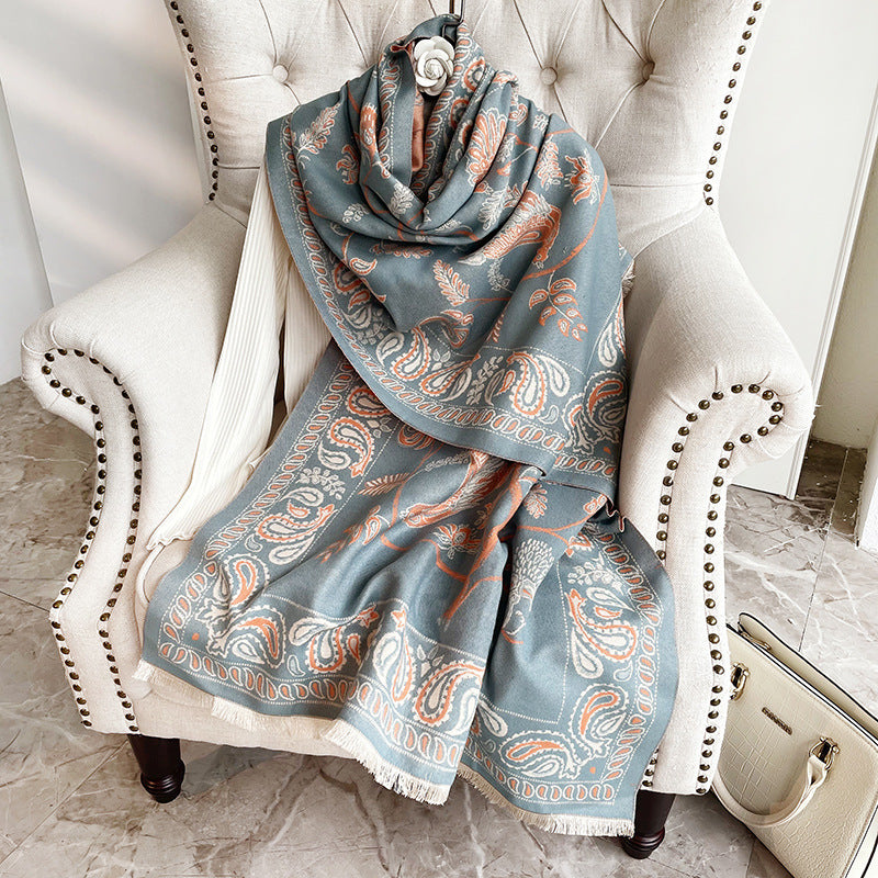 Wholesale autumn winter shawl over office nap blanket imitation cashmere print scarf