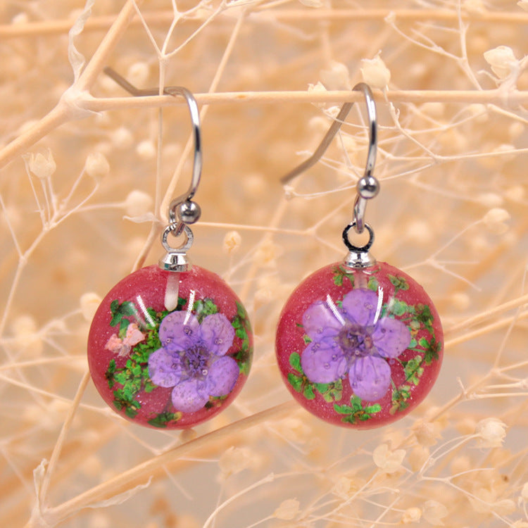 Wholesale 12pcs Handmade Transparent Round Small Daffodil Dried Flower Earrings