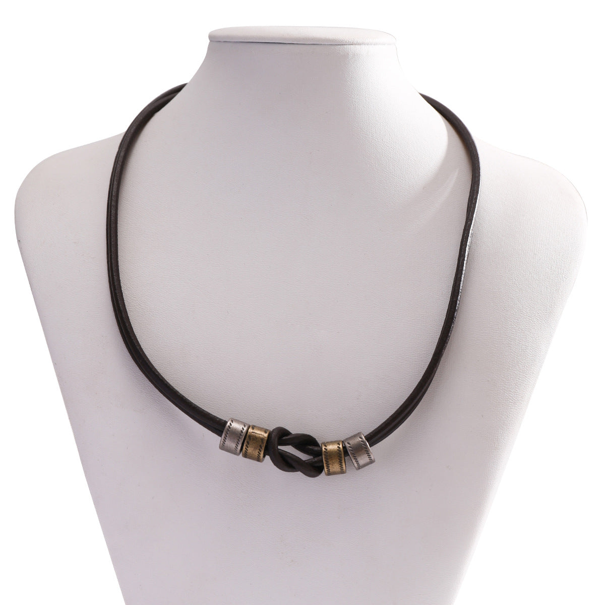 Wholesale Men's leather hoop necklace beaded clavicle necklace
