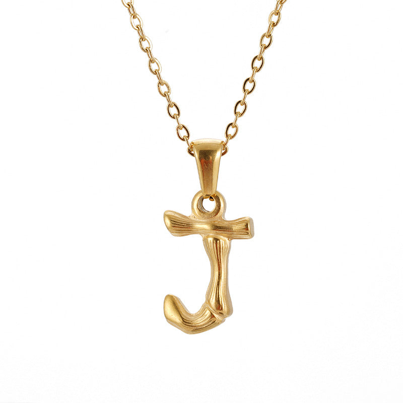 Wholesale Stainless Steel Plated 18K Bamboo Letter Necklace