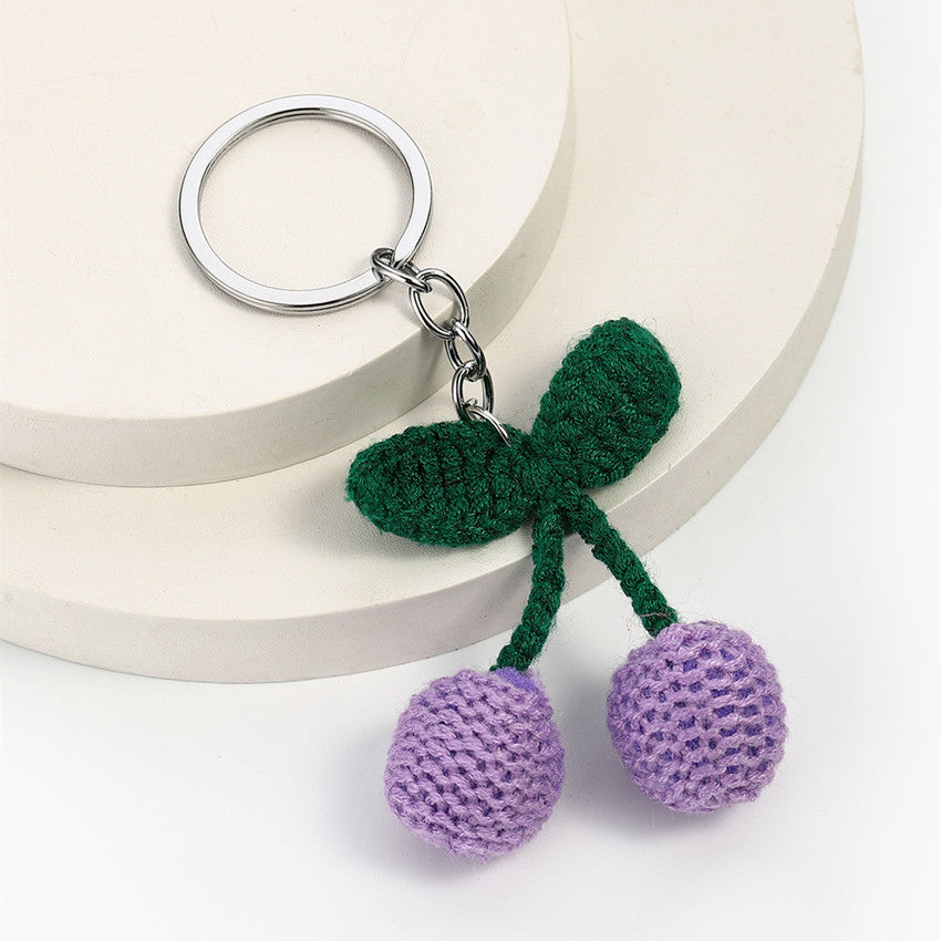 Wholesale Cute handmade yarn knitted cherry keychain