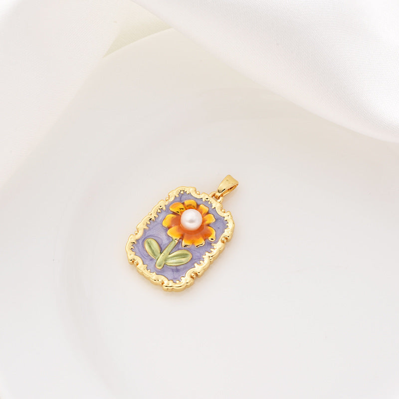 Wholesale Pearl Necklace Melon Buckle Pendant Oil Dropping Oil Painting Style Rose DIY Pearl Necklace Sweater Chain Accessories New