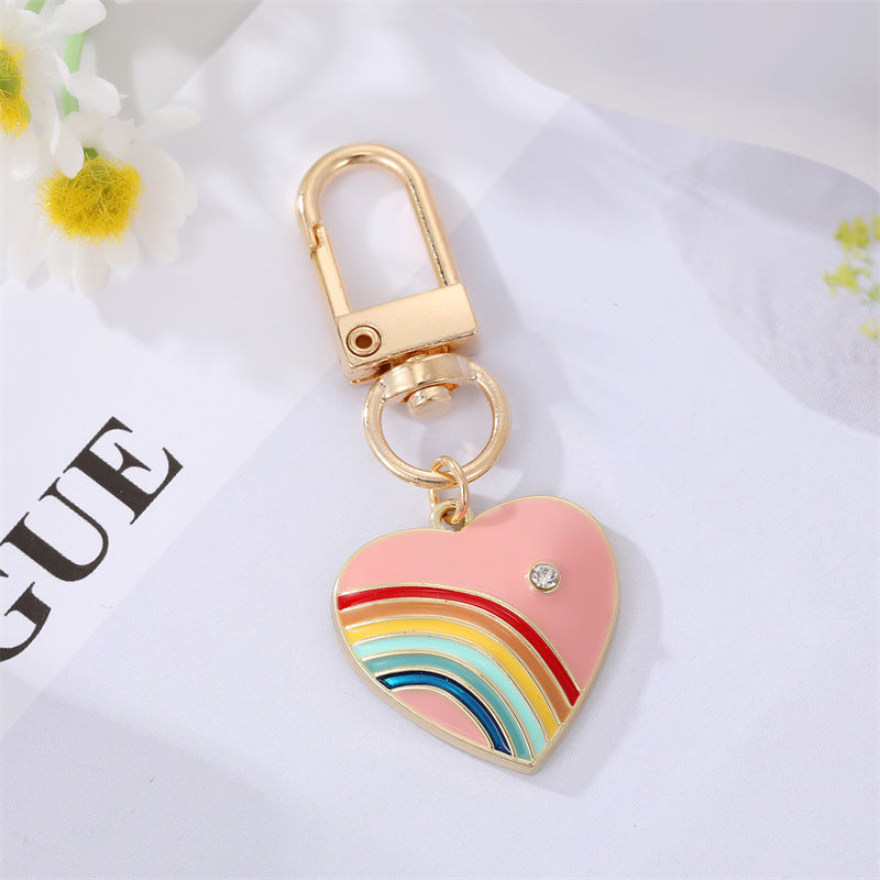 Wholesale 5pcs Diamond Heart Rainbow Alloy Keychains