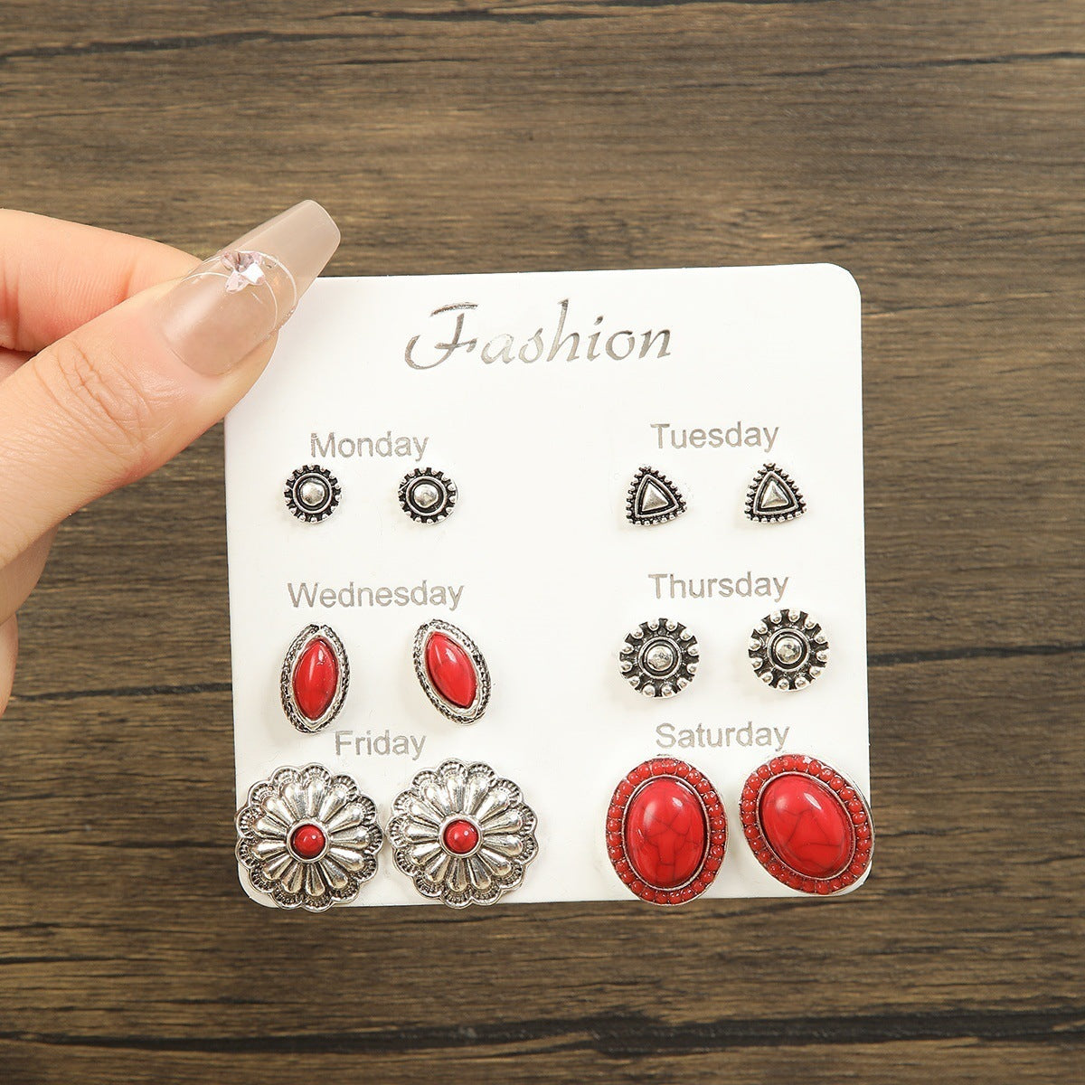 Wholesale 6 Pairs Bohemian Turquoise Drop Earrings Set Arrow Heart Flower Tassel Ethnic Style Chic Jewelry Accessory For Everyday Wear