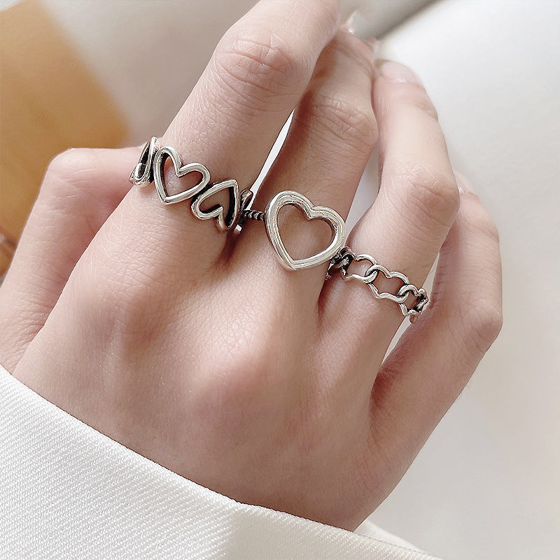 Wholesale Hollow Heart Alloy Ring 3-piece Set