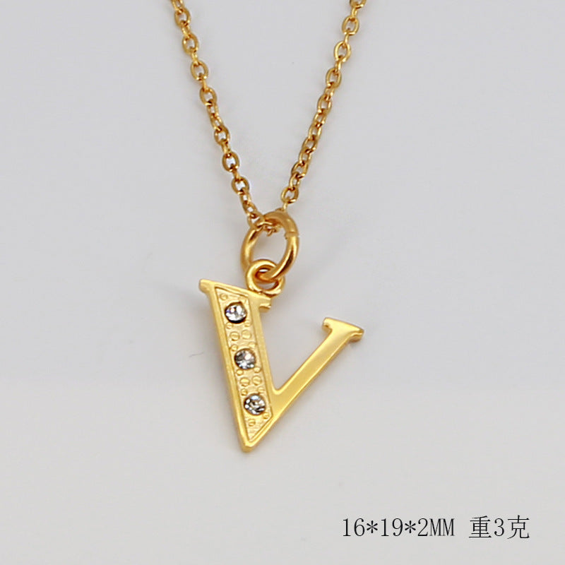 Wholesale Titanium Steel Diamond Letter Necklace Clavicle Chain