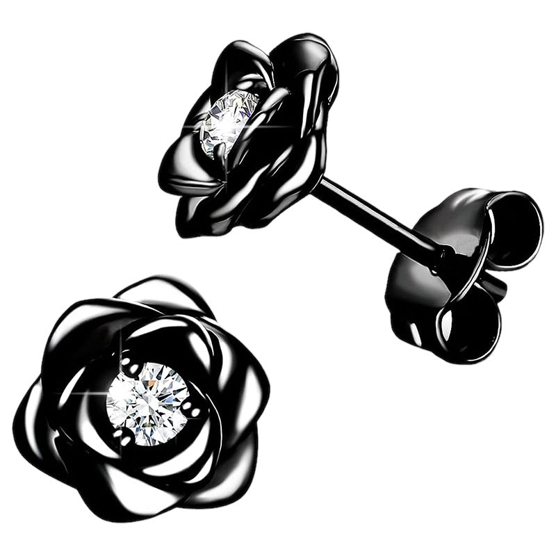 Wholesale Silver rose studded earrings with diamonds