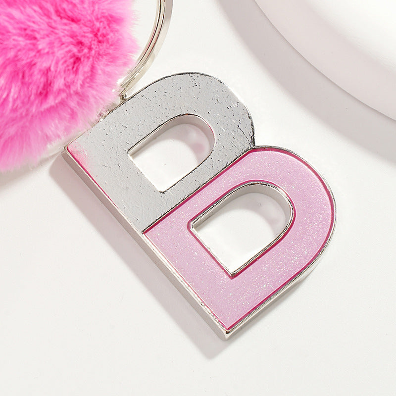 Wholesale Two-color English Letter Fur Ball Keychain