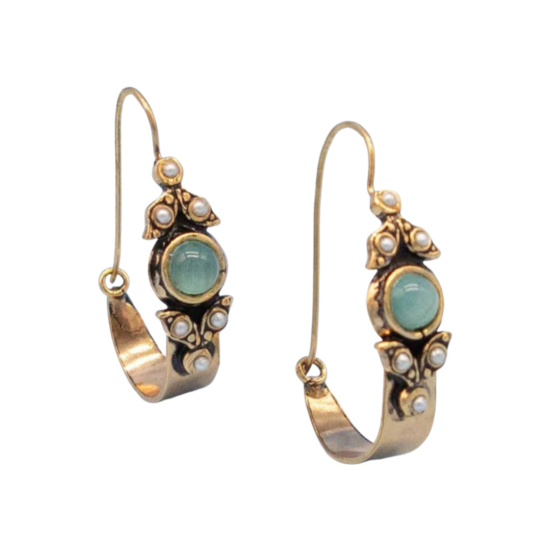 Wholesale  Retro  Emerald Pearl  Alloy Earrings