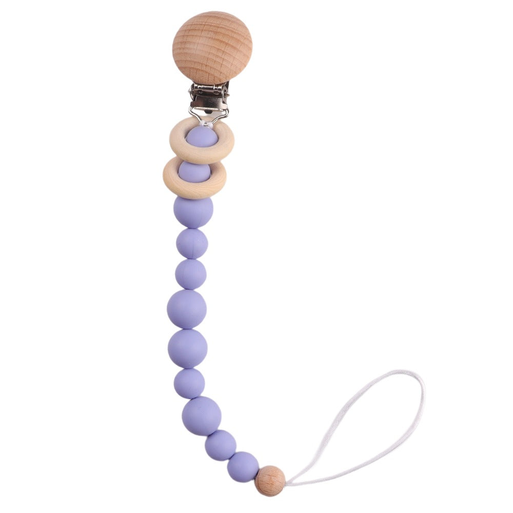 Wholesale Baby Beech Wood Clip Silicone Bead Grinding Pacifier Chain