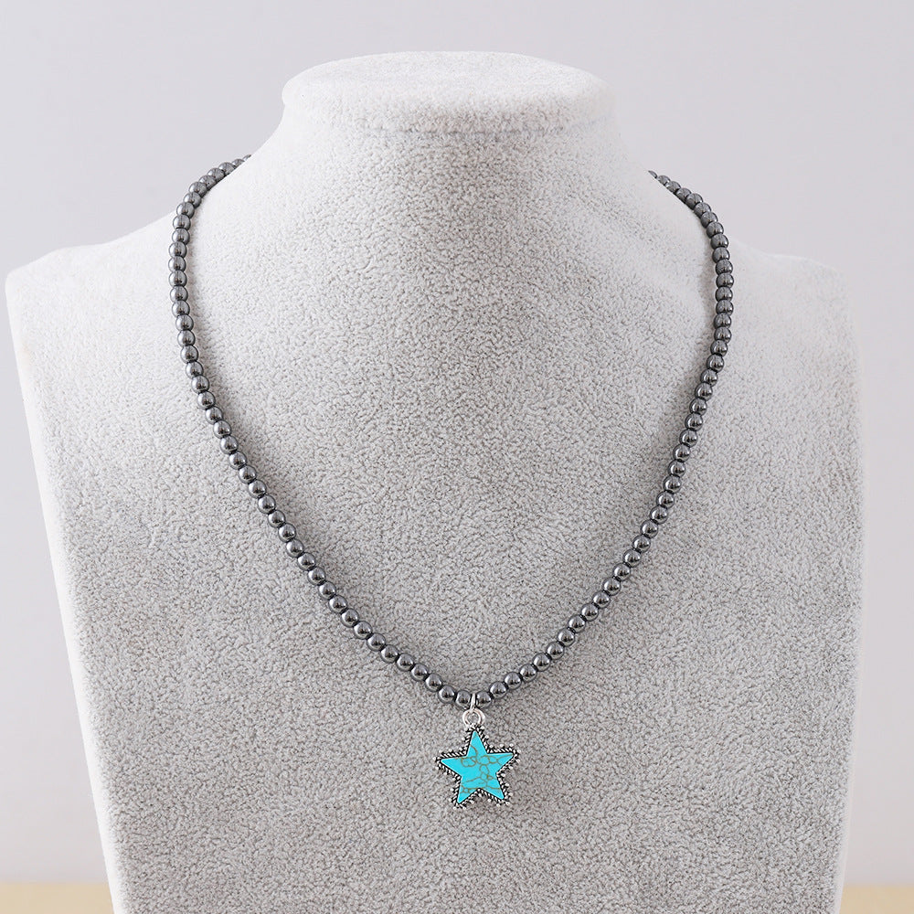 Wholesale Popular Fashion Elegant Black Ball Bead Necklace Women's Cowboy Boots Bull Head Five-Pointed Star Jewelry