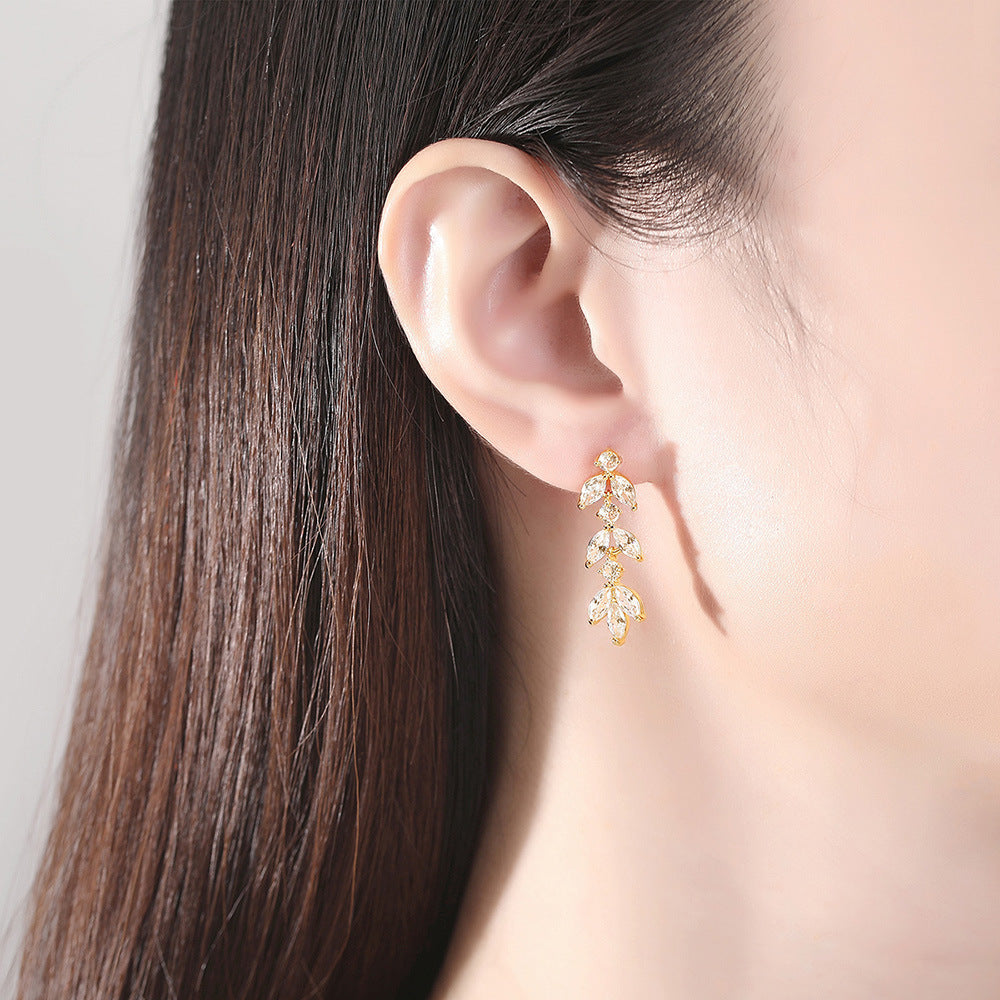 Wholesale of Long Leaf Zircon Copper Earrings