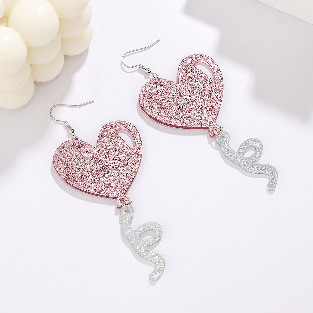 Wholesale New Valentine's Day Earrings Sweet Romantic Shiny Pink Balloon Love Queen Acrylic Earrings