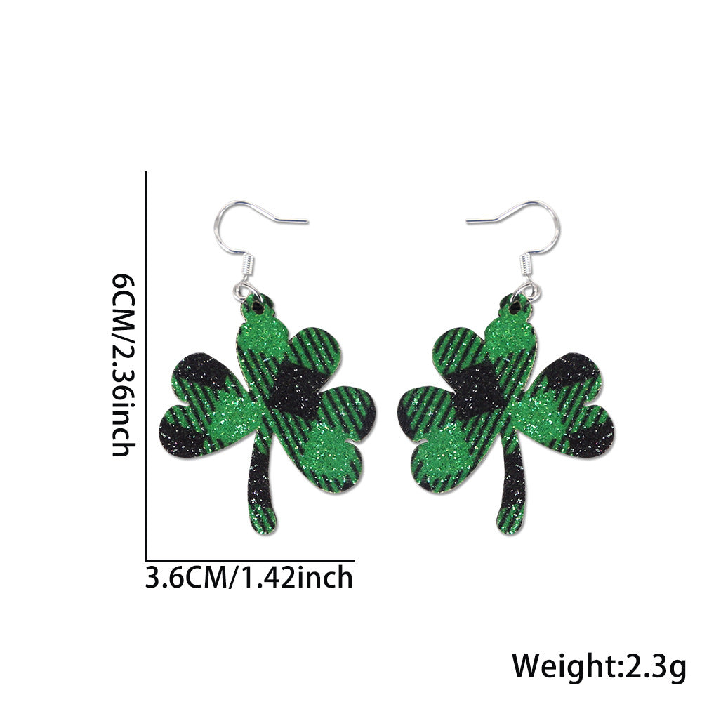 Wholesale St.  Patrick' s Day glitter green shamrock earrings