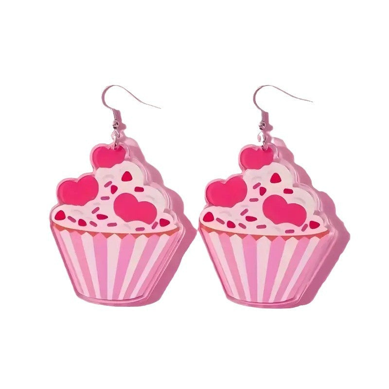 Wholesale  Valentine' s Day Cake Love Acrylic Red Peach Heart Love Earrings