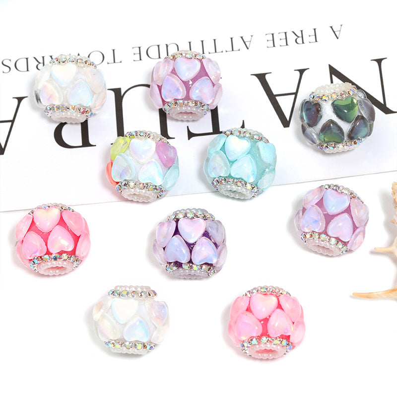 Wholesale  50pcs  Diamond studded heart-shaped bead  Acrylic Beads